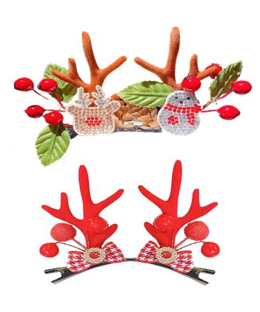 Christmas hair sponge crocodile chrams 2 pairs Christmas race antlers hair clip Christmas tree pine cone cute moose horns Christmas hair needle deer horn ears hairpins