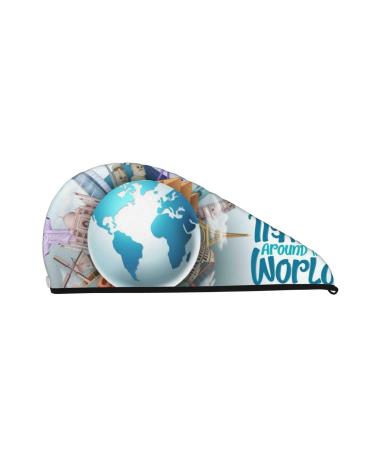 Let's go Travel Around The World Microfiber Hair Towel Soft Super Absorbent Hair Towel Wrap for Women Coral Velvet Quick Dry Hair Cap for Long Curly and Thick Hair