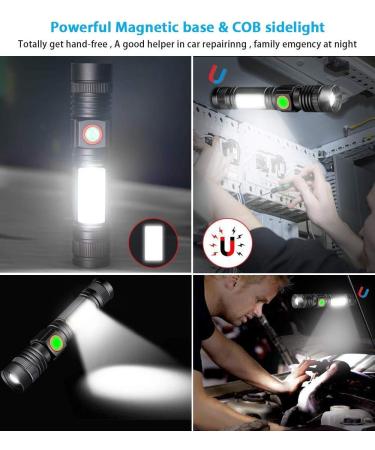 USB Rechargeable Magnetic LED Flashlight 2000LM - Waterproof, Zoomable, Super Bright Tactical Flashlight with Cob Sidelight - 2 Pack of Small LED Flashlights for Camping & Emergencies - Buy Online on GoSupps.com