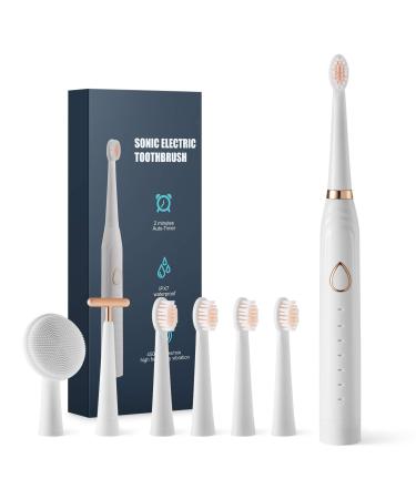 Electric Toothbrush Sonic Toothbrush Can be Used by Adults and Children with 7 Bursh Heads 6 Super Clean Modes White IPX7 Waterproof and Rechargeable Electric Toothbrush