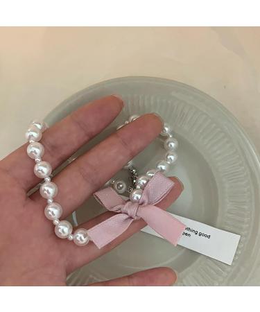 Shop SOUTHJIELING Fashionable Bow Pendant Choker Necklace with Pearls & Chain - Elegant White Bow Jewelry for Women - Buy Online on GoSupps.com