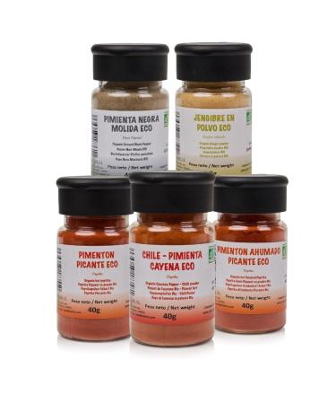FRISAFRAN | HOT PACKAGES | Cayenne Pepper 40g | Smoked to Strong Paprika 40g | Ginger Powder 40g | Strong Paprika 40g | Ground Black Pepper 40g