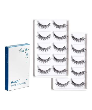 AJOY 10 Pairs Crisscross Style Demi Wispies Eyelashes Natural Look Fake Eyelashes Invisible Bands Whispy Eyelashes Short Length Thin Strip Lashes and Clear Bands R-10W Criss Cross