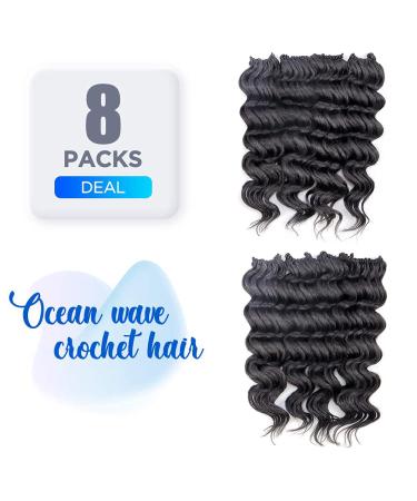 ToyoTree 14 Ocean Wave Crochet Hair - 8 Packs Natural Black Braids, Synthetic Extensions (1B) - Buy Online on GoSupps.com