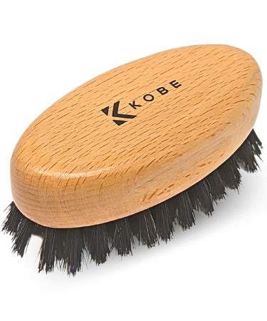 Kobe Palm Men's Military Style Boar Bristle Hair Brush/Beard Brush - Hand Sized Beard Brush for Men - Perfect for Beard Care - Works Well With Beard Oils (Light Beech)