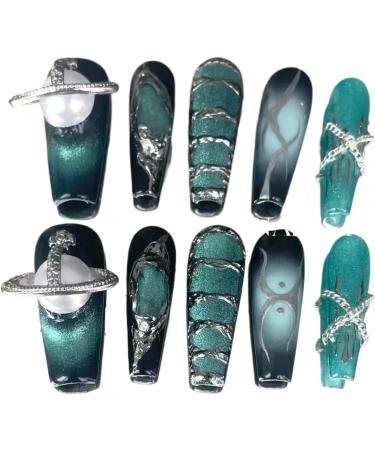 Long Handmade Wearing Nails Black Press Manicure Detachable Fake Nails(S) - Buy Online on GoSupps.com