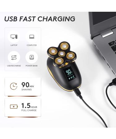 ATEEN Wet/Dry Electric Head Shaver for Men - Rechargeable Cordless Rotary Razor for Perfect Bald Look - Grooming Kit with LED Display - Anti-Pinch Technology - Gold - Buy Online on GoSupps.com