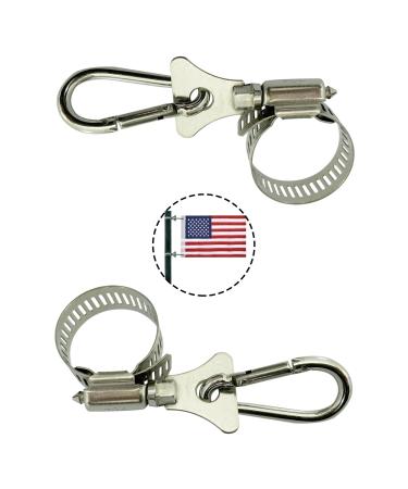 2 Pack Boat Flag Pole Clips with Carabiner Clamp for Grommet Flags Flag Pole Rings for 0.75-1.2 Inch Diameter Flagpole