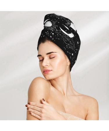 Buy Hair Towel Wrap | Quick Drying Towel Turban with Button - Crescent and Stars Design - Buy Online on GoSupps.com