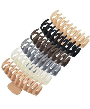 RCXY 6 Colors Large Hair Claw Clips 4.4 Inch Matte Nonslip Big Claw Clips For Women Girls Thin Thick Hair  Light Color  (beige  nude  khaki coffee gray black) Gray Pastel Khaki Coffee