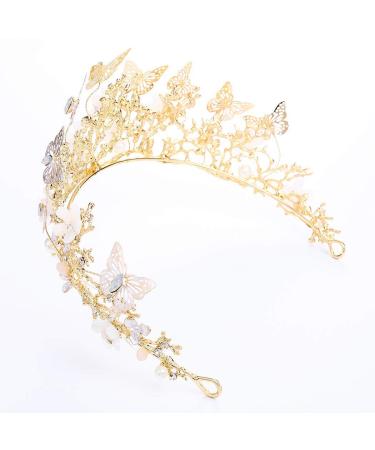 Brishow Crystal Butterfly Wedding Crown - Gold Rhinestone Tiara for Women and Girls | Flower Queen Hair Accessory - Style1 - Buy Online on GoSupps.com