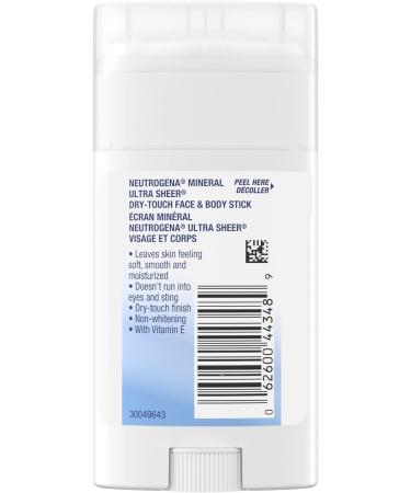 Neutrogena Mineral Ultra Sheer Dry-Touch Face & Body Stick SPF 50 - With Vitamin E - Sun Protection - Zinc Oxide - 42g White - Buy Online on GoSupps.com