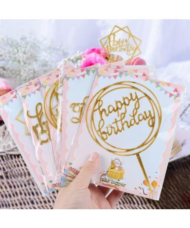 10-Pack Gold Acrylic Happy Birthday Cake Toppers - 4x6 inch - Birthday Cake Supplies - Buy Online on GoSupps.com