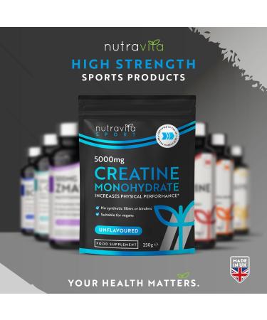 Nutravita Creatine Monohydrate 5000mg Powder - 50 Servings, Unflavoured 250g - Made in UK for Recovery & Performance - Men and Women Exercise Supplement - Buy Online on GoSupps.com