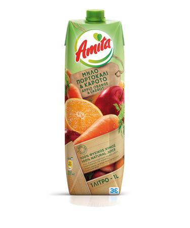 Amita Amita Pack of 8 Apple Orange and Carrot Juice Drinks 1 L