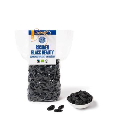 PAKKA - Organic Fairtrade Black Beauty Raisins 600g, eco, seedless, black, sun dried, so served, unoiled, directly from young farmers in Samarkand in Uzbekistan, 600 g