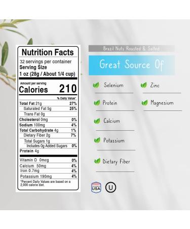 Roasted Salted Brazil Nuts - 32 oz (2 Pounds) | Healthy Snack for Vegan, Keto & Paleo Diets | Kosher & 100% Natural | Ideal for Baking & Cooking - Buy Online on GoSupps.com