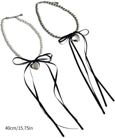 OralGos Heart Shaped Pearl Necklace for Women - Elegant Wedding Party Bow Choker & Imitation Pearl Clavicle Chain in White - Buy Online on GoSupps.com