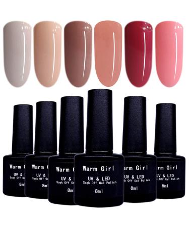 Warm girl uv nail polish nude color set 6 color 8ml gel nail polish set shellac nail polish uv led nail polish durable health off gel nail polish