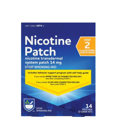 Rite Aid Nicotine Transdermal System Patch, Step 2, 14mg - 14 ct, Nicotine Patches Step 2 | Quit Smoking, Quit Smoking Aid | Nicotine Patch | Bonus Behavioral Support Program Information Included