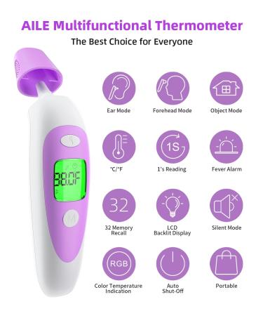 CE Approved Digital Baby Thermometer for Adults and Kids - 3-in-1 Ear and Forehead Mode - Purple - Buy Online on GoSupps.com