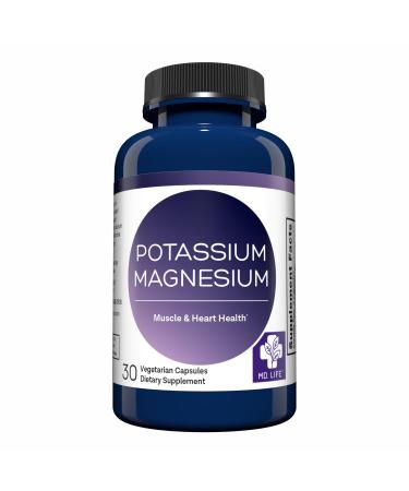 MD. Life Magnesium Potassium Supplement - 30 Capsules - High Absorption Magnesium Complex - Magnesium Supplement to Support Vascular Health & Leg Cramp 30cts 1 Count (Pack of 30)