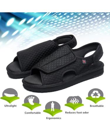 Men's Open Toe Sandals - Lightweight Comfort Non-Slip Hiking Sandals Adjustable Diabetic Shoes for Elderly & Foot Deformities - Size 9.5 Black - Buy Online on GoSupps.com