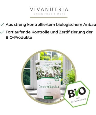 Buy Vivanutria Pure Organic Barley Grass Powder 400g - Raw Food Quality Vegan & Tested Organic with Analysis Certificate - 3-Month Pack from Germany - Buy Online on GoSupps.com