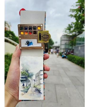 Mini Portable Watercolor Palette - 9 Color Sketchbook Palette in Wooden Box - Travel Paint Case for Artists - Clip Included - 9 Area Palette - Buy Online on GoSupps.com