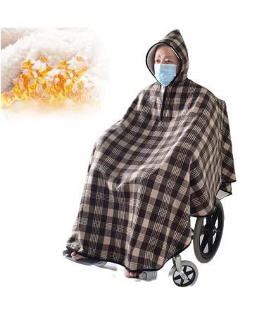 Wheelchair Zip Blanket Fleece Hood Wheelchair Water Proof Cloak Keep Warm Shawl Double Layer Thick Cloth Shawl Thermal Blanket Winter Wheelchair Cover Clothing for Disabl