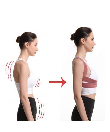 Posture Corrector for Women - Focuswell Adjustable Upper Back Brace Spine Straightener Back Corrector (Pink, S-M) S-M Pink