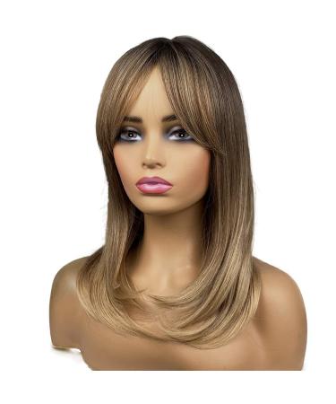 MIMISERVICE Long Light Brown Wigs for Women  Brown Wigs with Bangs Layered Shoulder Length Synthetic Wig for Daily Party (20 inch) 20 Inch Light Brown