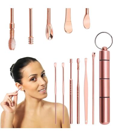 Stainless Steel Ear Wax Removal Kit | 6-in-1 Ear Cleaner Set with Keychain Storage Box - Rose Gold - Buy Online on GoSupps.com