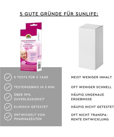 Sunlife Ovulation Test Strips - 1 x 5 Pieces | Precise & Safe 25 mIU/ml Tests with 99% Reliability for Women's Fertility - Buy Online on GoSupps.com