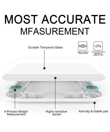 MPBEKING Bluetooth Digital Bathroom Scale - High Accuracy, Easy-to-Read Backlit Display, Round Corner Design - 400 lb Capacity - White - Buy Online on GoSupps.com