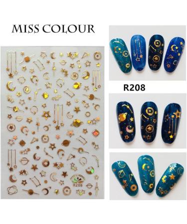 Luxury Gold Star Moon Nail Art Stickers - 6 Sheets 3D Self Adhesive Ramadan Metallic Line Decals - Exquisite Manicure Decoration - Buy Online on GoSupps.com