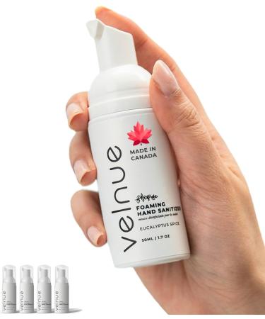 VELNUE Foaming Hand Sanitizer Travel Size | Made in Canada with Moisturizing Aloe 70% Ethyl Alcohol Vitamin E and Essential Oils | 50mL Eucalyptus Spice - 4 Pack Eucalyptus Spice 50 ml (Pack of 4)