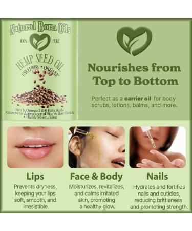Natural Born Oils Hemp Seed Oil 8oz Organic Cold-Pressed Omega-3 & 6 Skin Elasticity Enhancer Hair Strengthener - Buy Online on GoSupps.com