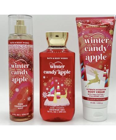 Bath and Body Winter Candy Apple Gift Set- Fragrance Mist - Body Cream - Shower Gel Red