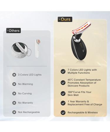 7 Color LED Red Light Therapy Face & Neck Beauty Device - Skin Rejuvenation & Tightening - Glossy Black - Buy Online on GoSupps.com