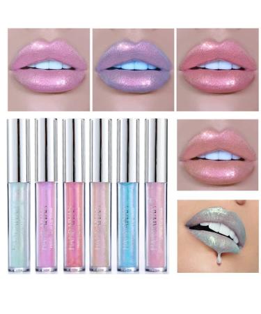 6 Pack Diamond Liquid Glitter Lipsticks | Nonstick Metallic Lipgloss Set for Women & Girls - Shimmering Lip Cosmetics - Buy Online on GoSupps.com