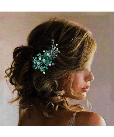 Crystal Bride Wedding Hair Clip - Silver Rhinestone Bridal Accessories for Women and Girls (D Green) - Buy Online on GoSupps.com