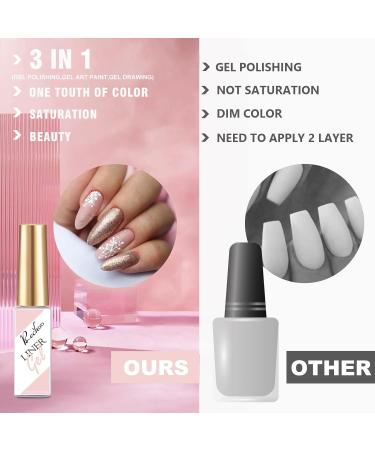 Rechoo Gel Liner Nail Art Set - Pink & Glitter Gel Polish for French Manicure, Drawing, and Painting - Soak Off Formula - Ideal for DIY Home Nail Salon - 2pcs - Buy Online on GoSupps.com
