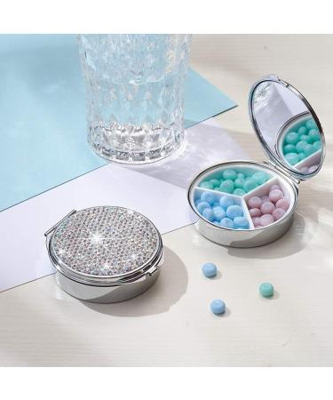 Xianghuang Technology Shiny Diamonds Pill Box - Compact 3 Compartment Medicine Organizer for Vitamins & Supplements - Stylish Pink & Silver Case for Pocket or Purse - Buy Online on GoSupps.com