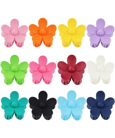 Tyfthui 12 Pieces Flower Hair Claw Clips, Large Daisy Claw Clips Matte Big Cute Hair Clips For Women Girls, Non Slip Strong Hold Hair Clamps Barrettes Accessories for Thin Hair Thick Hair (color A)