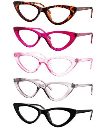Yogo Vision Reading Glasses 5 Pk Readers for Women Cateye Eyeglasses and Light Spring Hinge Frame +2.75 Set of 5: Black, Grey, Pink. Hot Pink, Brown Havana 2.75 x