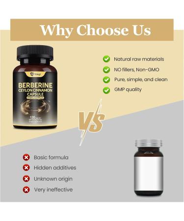 YIdegt Berberine Supplement with Natural Ceylon Cinnamon - Organic Turmeric Curcumin Supplements - 120 Capsules for Men Women - Berberine Complex Non-GMO Vegan Gluten-Free - Buy Online on GoSupps.com