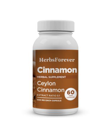 Herbsforever Ceylon Cinnamon Capsules Overall Wellness Support Supplement High Potency 800 Mg Extract 60 Vege Capsules