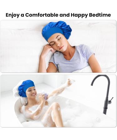Blue Silk Hair Wrap for Sleeping - Satin Bonnet for Curly Hair | Soft Silk Cap with Wide Elastic Band for Women & Girls - Buy Online on GoSupps.com