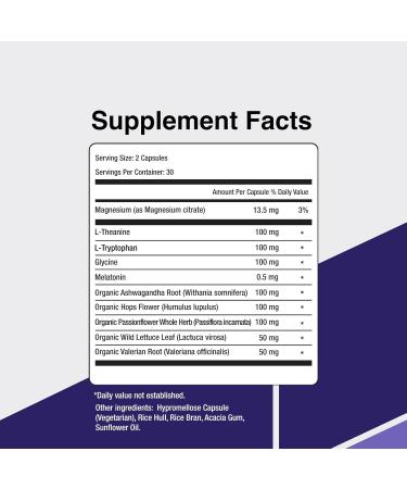 SleepSupport - Natural Sleep Aid for Adults to Help Promote Calm and Relaxation - Organic Sleep Supplement with Ashwagandha Valerian Root Magnesium Melatonin Glycine L-Tryptophan - 60 Capsules - Buy Online on GoSupps.com